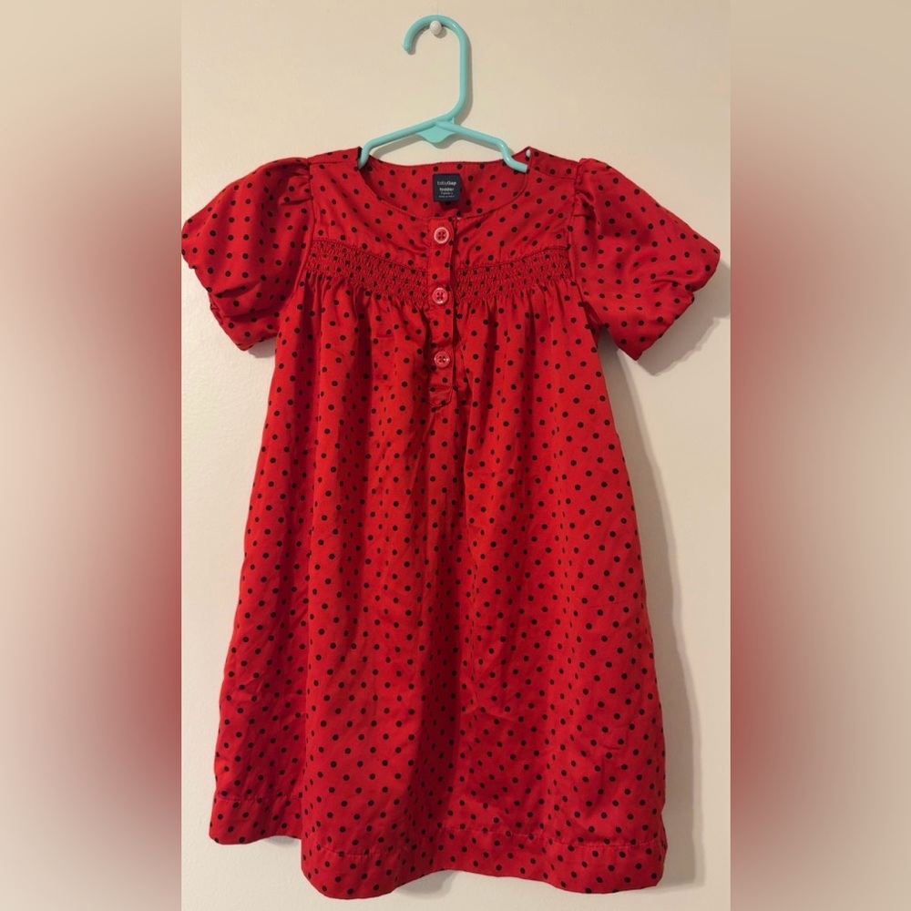 Baby Gap Toddler Girl Dress Size 4 Red & Black Polka Dot Unique Lady Bug Design